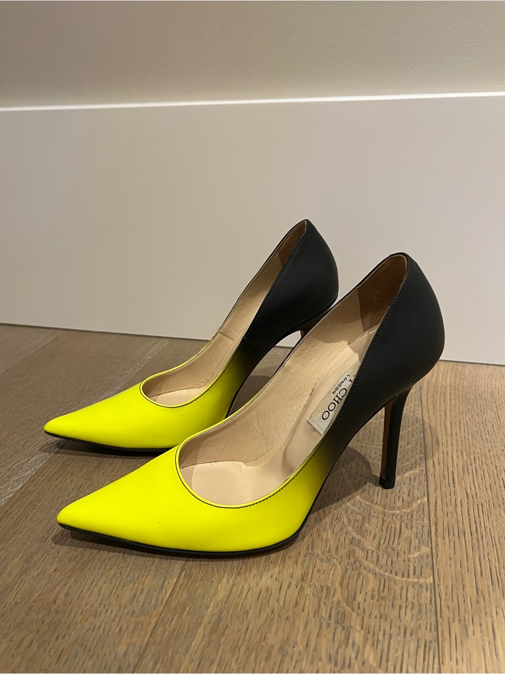 Jimmy Choo Neon Yellow and Black Pointed Toe Stiletto Pumps